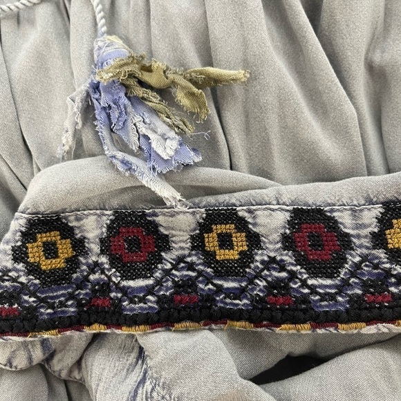 Rachel Zoe Boho Hippie Top Blue Striped Tassels Gypsy Hippie Festival Tunic - Picture 10 of 12